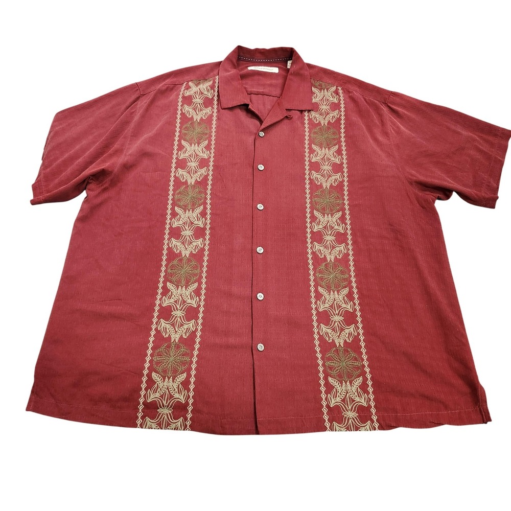 Tommy Bahama Shirt Mens 2XL Red Floral Short Sleeve Button Silk Hawaiian Casual